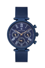 DAVID GUNER Mavi Kaplama Mavi Kadranlı Multi Fonksiyon Çelik Örme Kordonlu Kadın Kol Saati - DG-8319LC-H3E