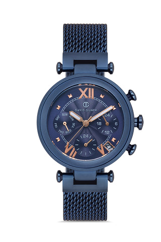 DAVID GUNER Mavi Kaplamalı Çelik Örme Kordonlu Kadın Kol Saati - DG-8280LC-H3E