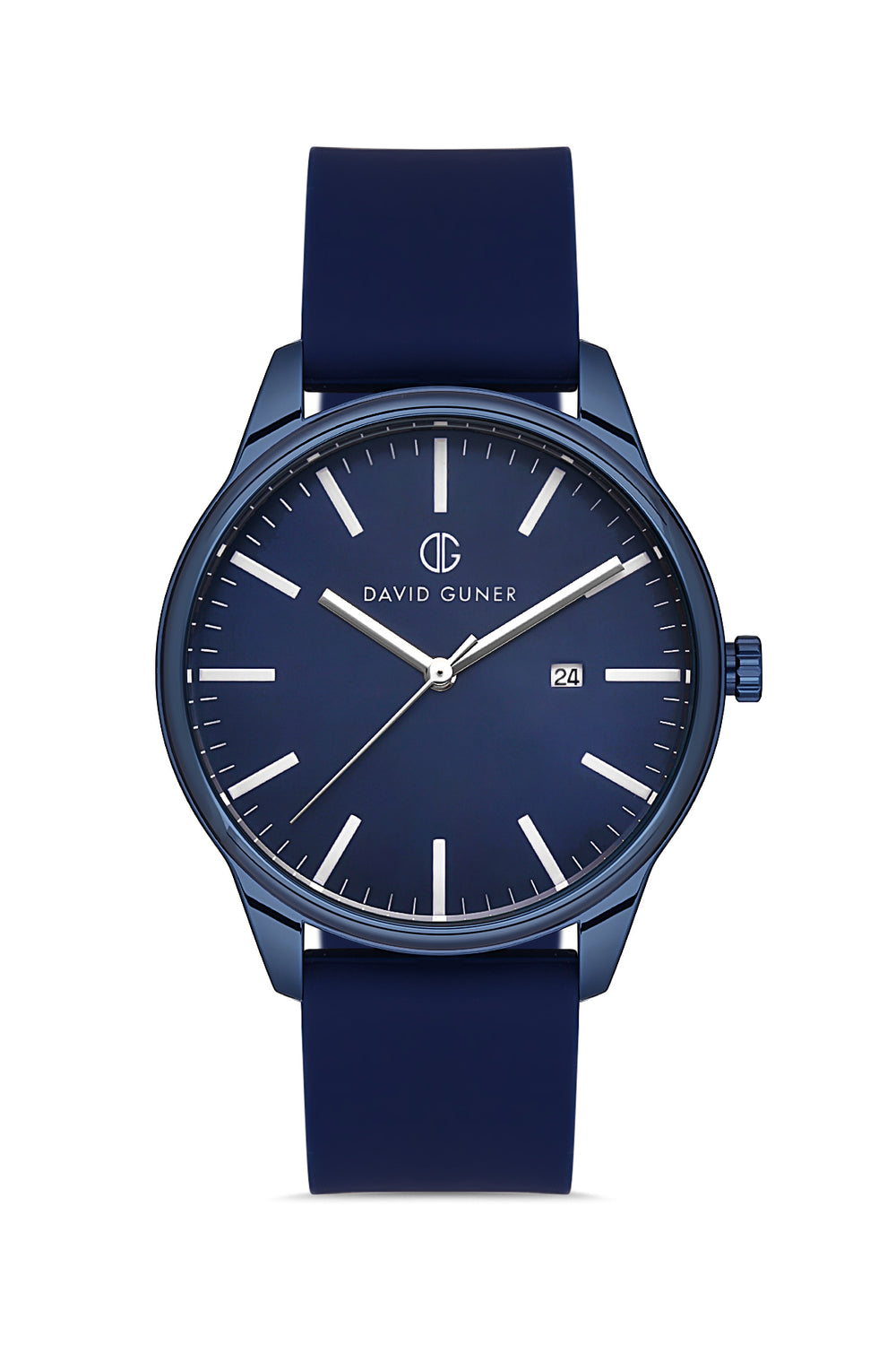 DAVID GUNER Navy Blue Coated Men's Watch with Calendar and Navy Blue Silicone Band