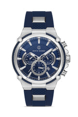 DAVID GUNER Mavi Silikon Kordonlu Mavi Kadranlı Gümüş Kasalı Multi Fonksiyonlu Erkek Kol Saati - DG-8270GD-L3