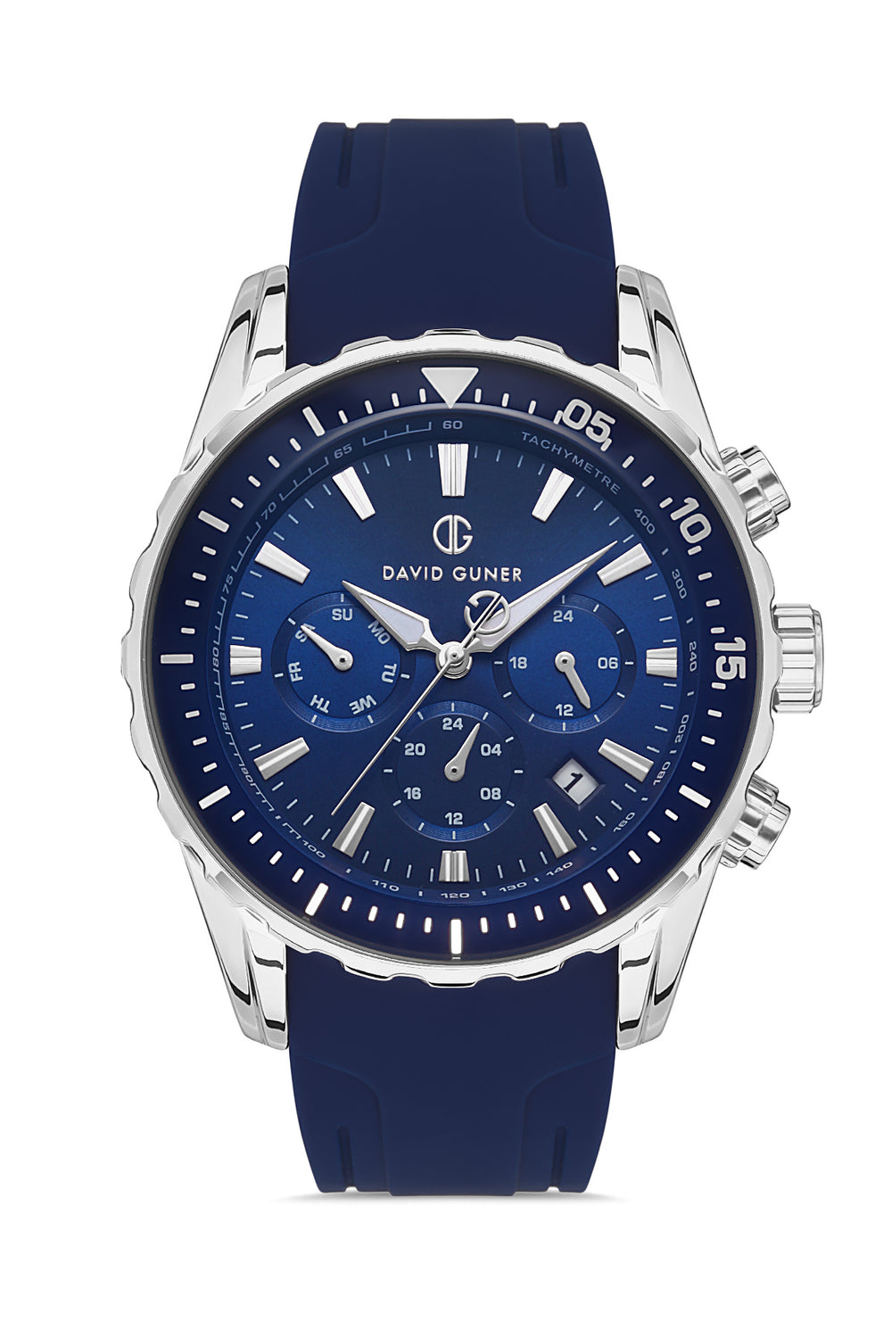 DAVID GUNER Multifunctional Silver Blue Coated Men's Watch