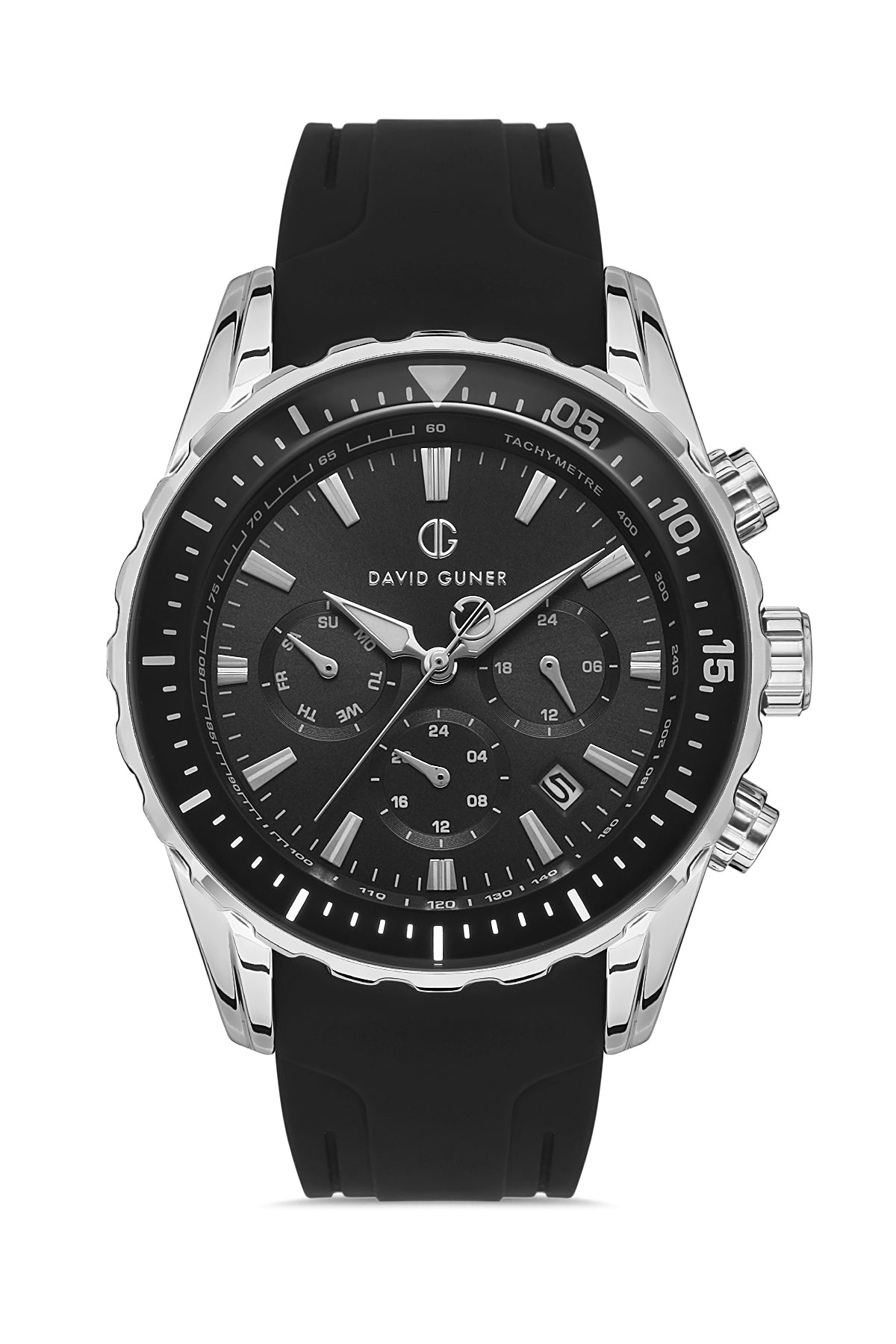 DAVID GUNER Multifunctional Silver Black Coated Men's Watch