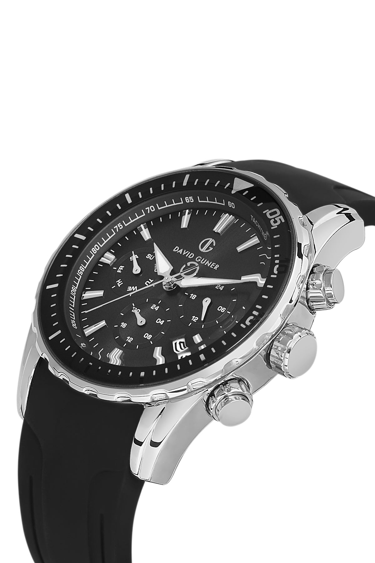 DAVID GUNER Multifunctional Silver Black Coated Men's Watch