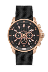 DAVID GUNER Multifonksiyonlu Rose Kaplamalı Siyah Kordonlu Erkek Kol Saati - DG-8263GC-R2