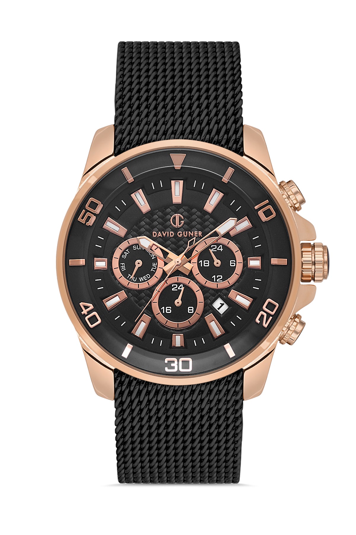 DAVID GUNER Multifonksiyonlu Rose Kaplamalı Siyah Kordonlu Erkek Kol Saati - DG-8263GC-R2