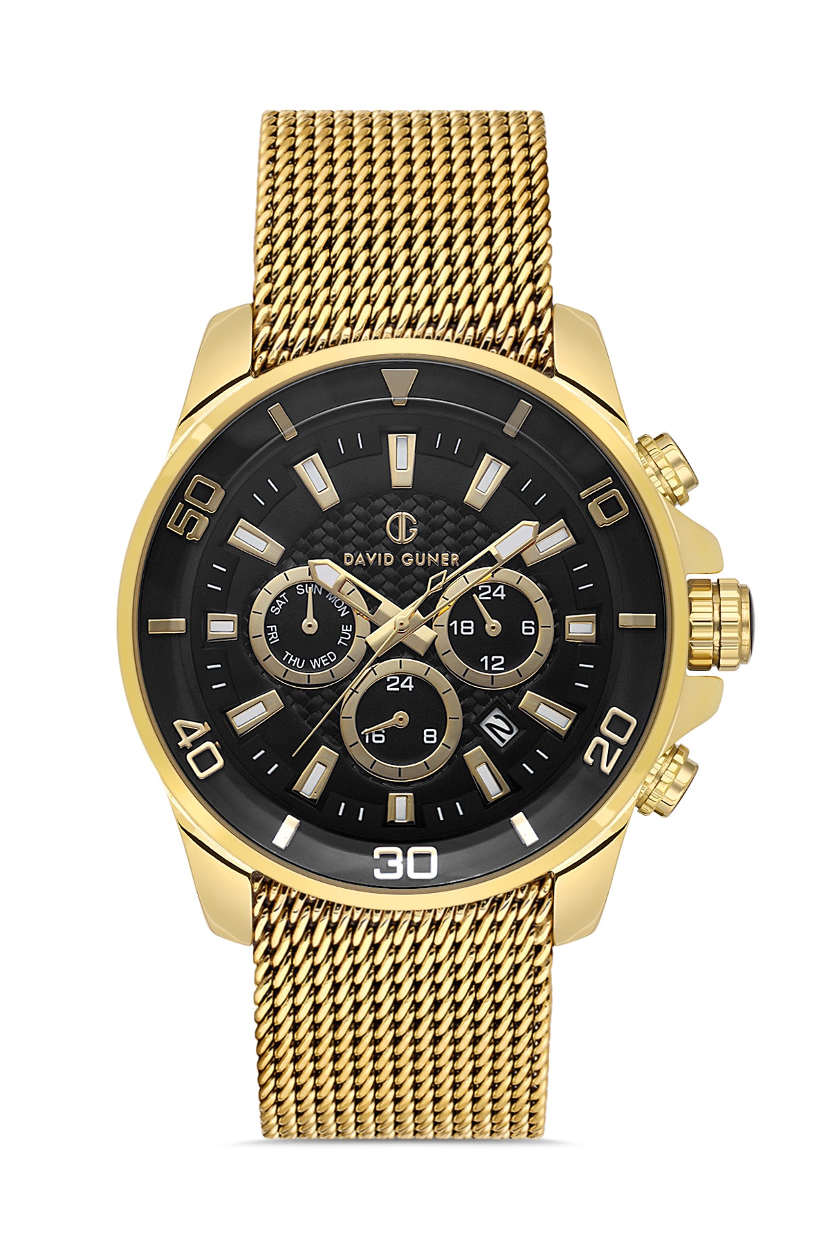 DAVID GUNER Multifonksiyonlu Sarı Kaplamalı Siyah Kadranlı Erkek Kol Saati - DG-8263GC-B2