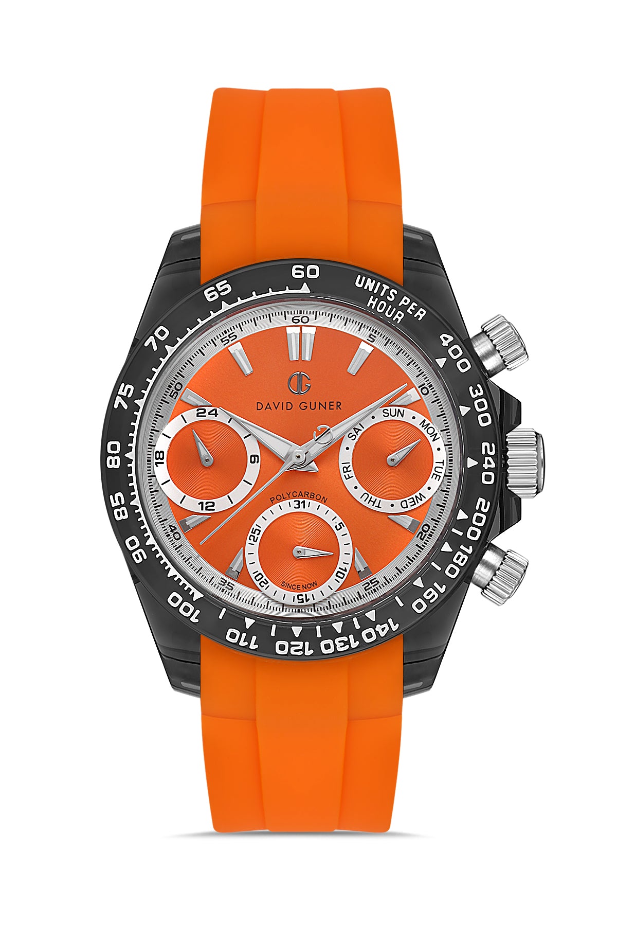 DAVID GUNER Polycarbonate Orange Silicone Band Unisex Watch