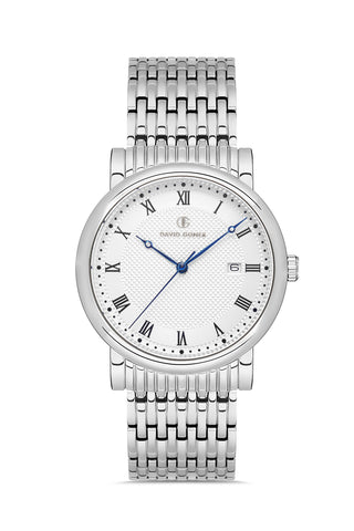 DAVID GUNER Roma Rakamlı Gümüş Kadranlı Gümüş Kaplamalı Takvimli Erkek Kol Saati - DG-8672GA-A1