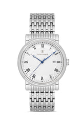 DAVID GUNER Roma Rakamlı Gümüş Kadranlı Gümüş Kaplamalı Takvimli Erkek Kol Saati - DG-8672GA-A1