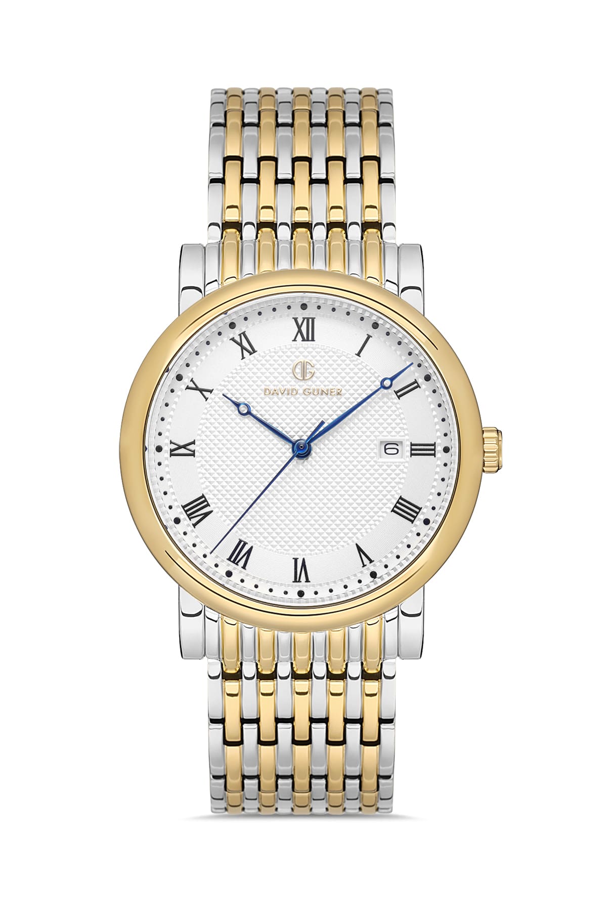 DAVID GUNER Roma Rakamlı Gümüş Kadranlı Sarı Gümüş Kaplamalı Takvimli Erkek Kol Saati - DG-8672GA-D1