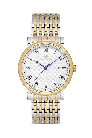 DAVID GUNER Roma Rakamlı Gümüş Kadranlı Sarı Gümüş Kaplamalı Takvimli Erkek Kol Saati - DG-8672GA-D1