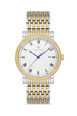 DAVID GUNER Roma Rakamlı Gümüş Kadranlı Sarı Gümüş Kaplamalı Takvimli Erkek Kol Saati - DG-8672GA-D1