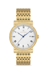 DAVID GUNER Roma Rakamlı Gümüş Kadranlı Sarı Kaplamalı Takvimli Erkek Kol Saati - DG-8672GA-B1