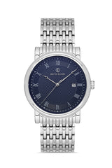 DAVID GUNER Roma Rakamlı Lacivert Kadranlı Gümüş Kaplamalı Takvimli Erkek Kol Saati - DG-8672GA-A3