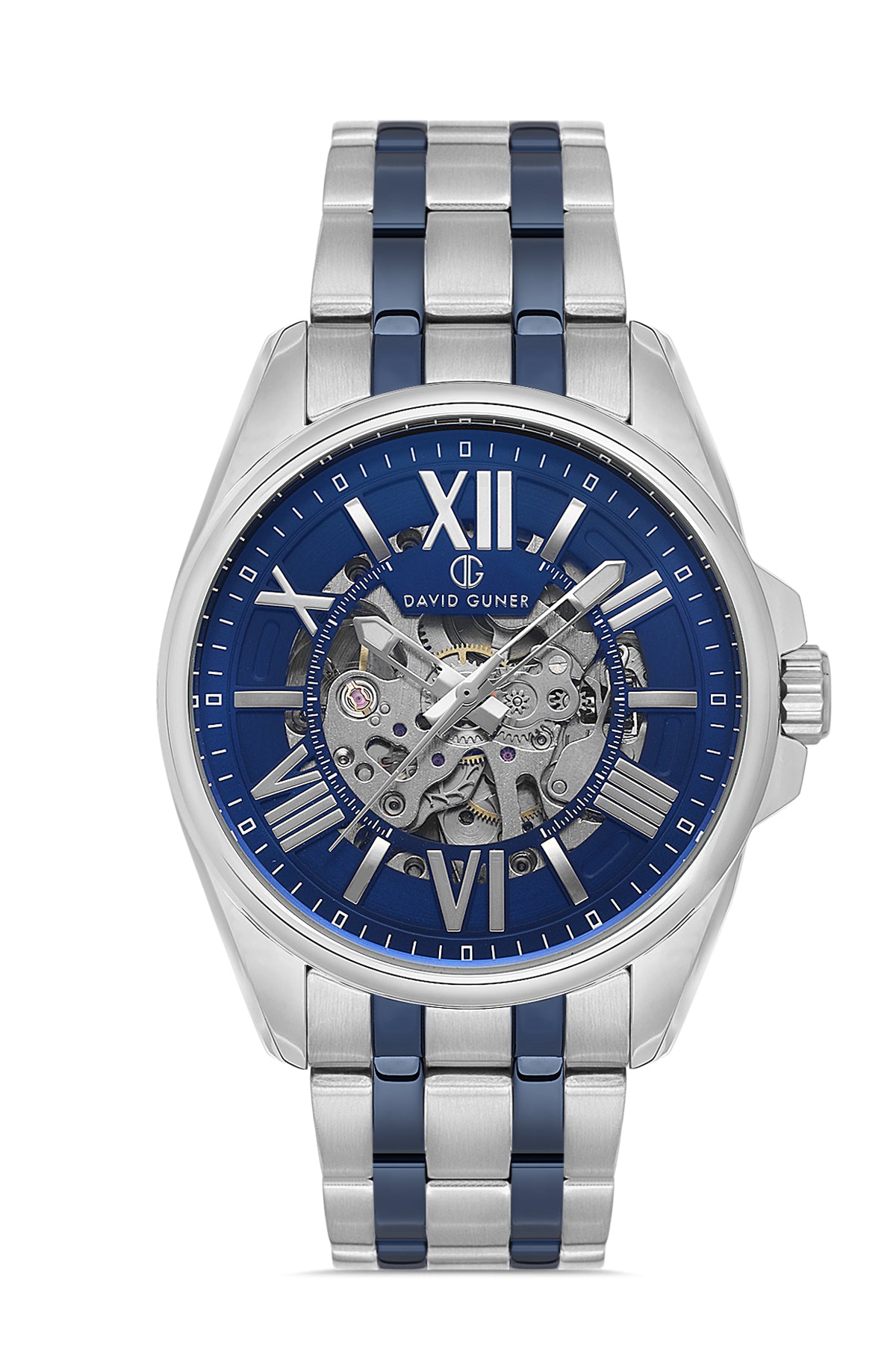 DAVID GUNER Roman Numeral Automatic Function Dark Blue Dial Dark Blue Silver Plating Men's Watch