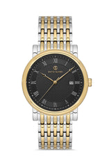 DAVID GUNER Roma Rakamlı Siyah Kadranlı Sarı Gümüş Kaplamalı Takvimli Erkek Kol Saati - DG-8672GA-D2