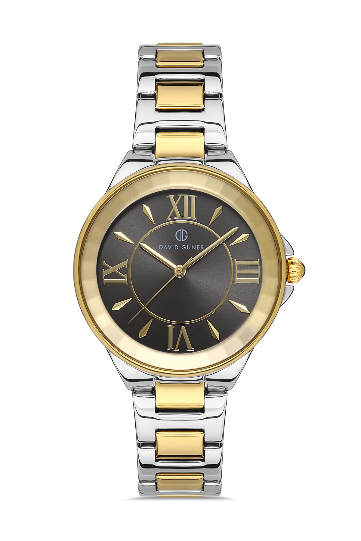 DAVID GUNER Roma Rakamlı Siyah Kadranlı Sarı-Gümüş Paslanmaz Masif Çelik Kadın Kol Saati - DG-8097LA-D9