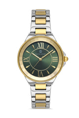 DAVID GUNER Roma Rakamlı Yeşil Kadranlı Sarı-Gümüş Paslanmaz Masif Çelik Kadın Kol Saati - DG-8097LA-D10