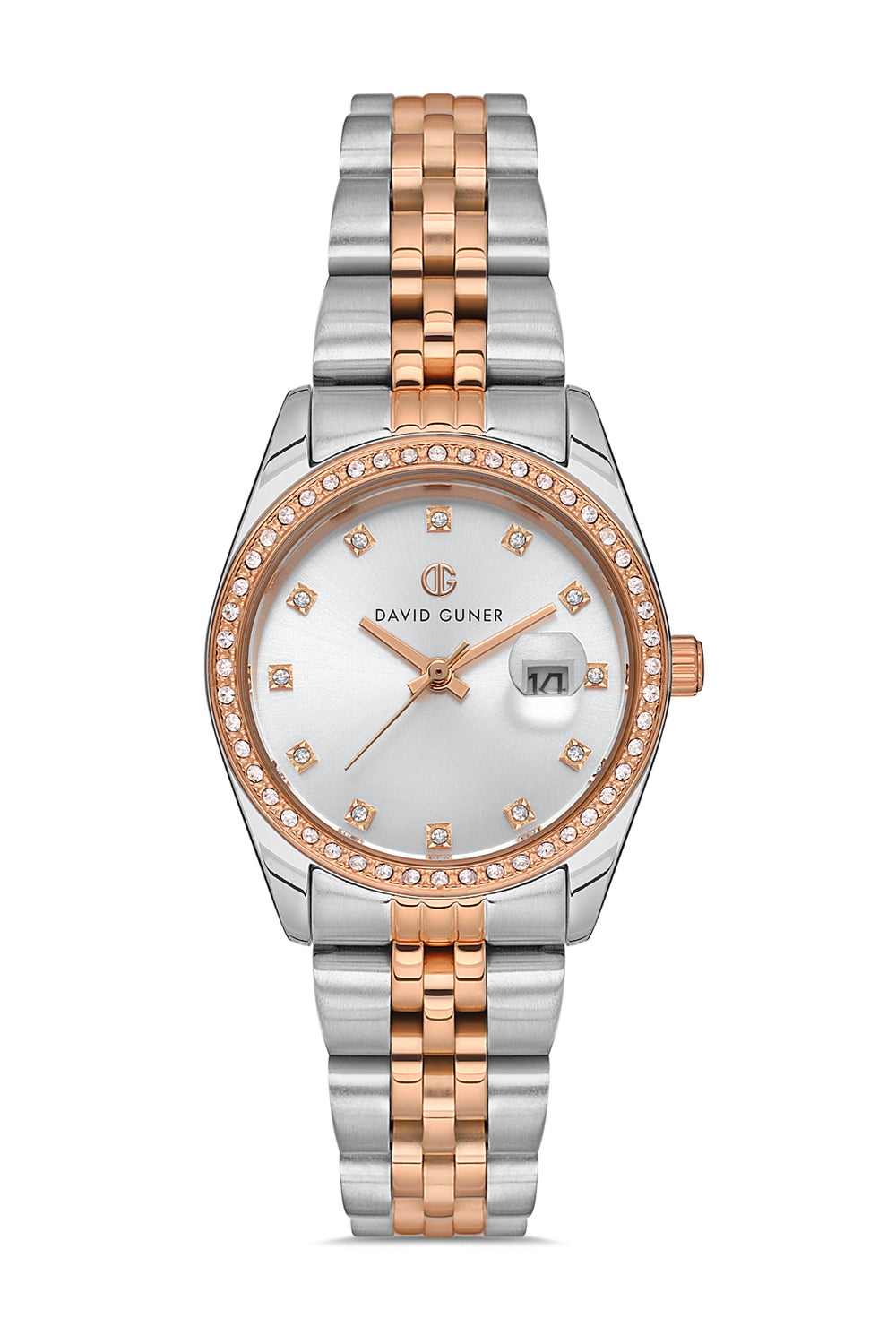 DAVID GUNER Rose White Silver Dial Women's Watch with Stainless Band