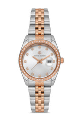 DAVID GUNER Rose White Silver Dial Women's Watch with Stainless Band