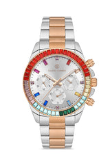 DAVID GUNER Rose-Beyaz Kaplama Gümüş Kadranlı Multi Fonksiyon Paslanmaz Masif Çelik Uniseks Kol Saati - DG-8678GA-E1