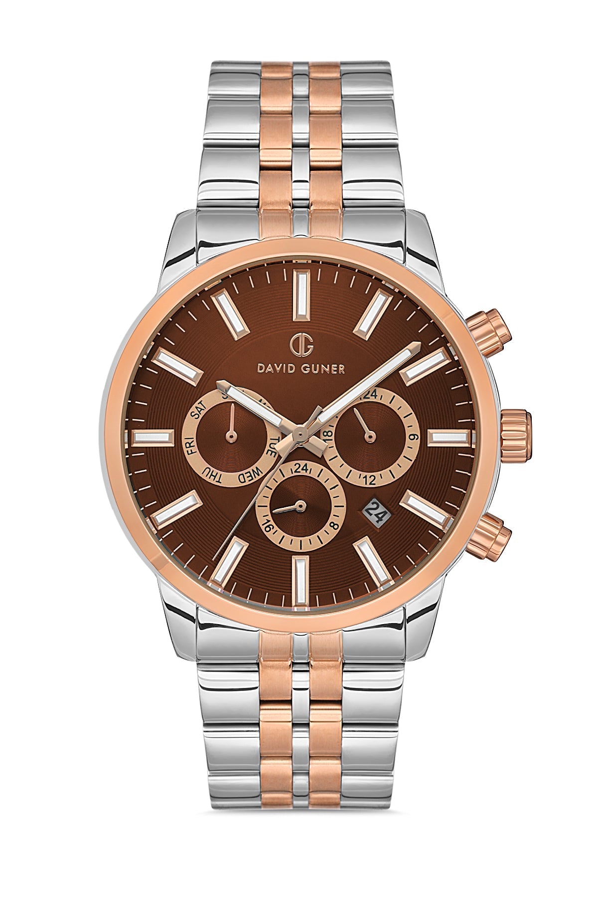DAVID GUNER Rose White Coated Brown Dial Multifunctional Men's Watch