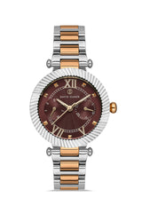DAVID GUNER Rose Beyaz Kaplama Kahverengi Kadranlı Paslanmaz Masif Çelik Kordonlu Kadın Kol Saati - DG-8415LA-E6