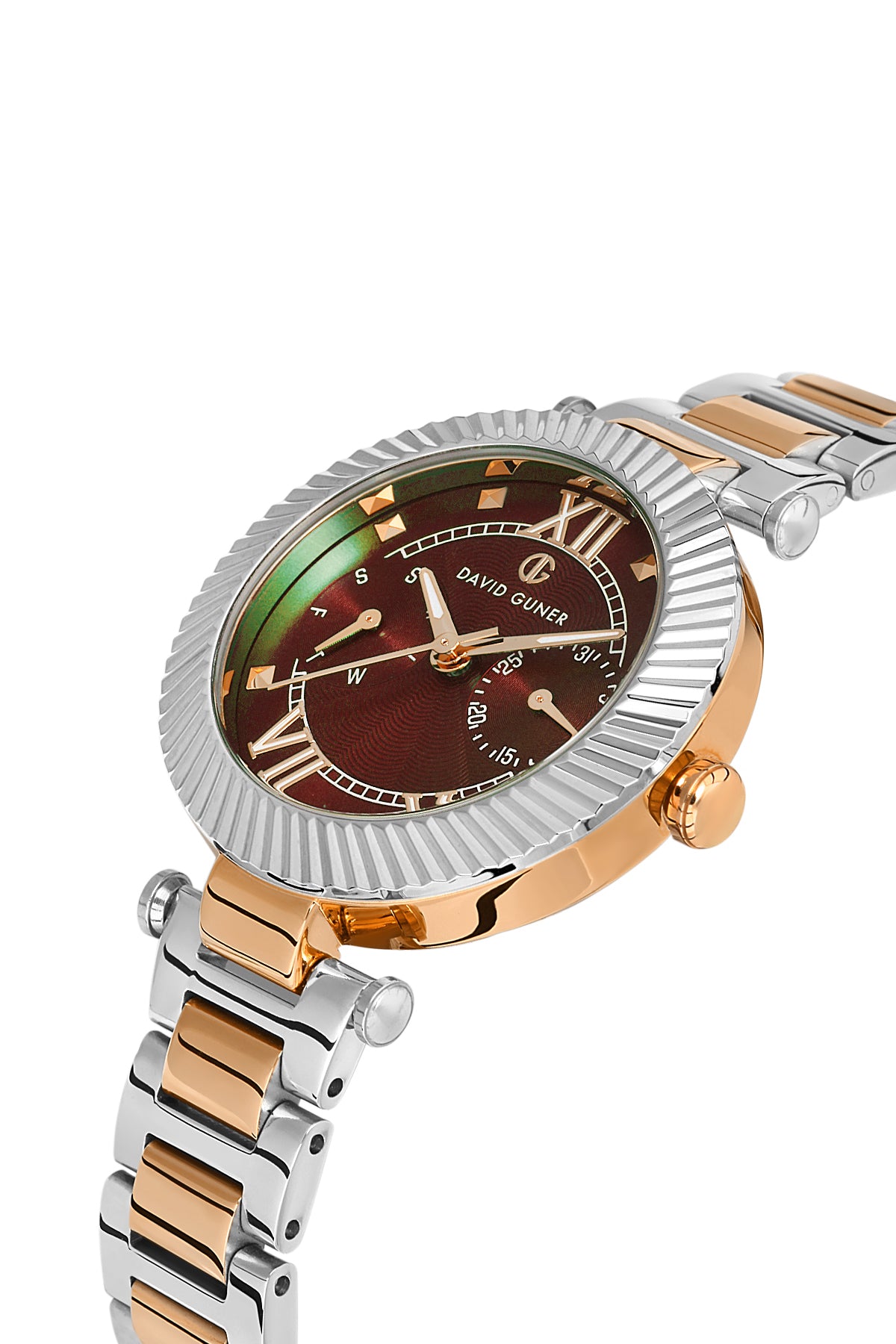 DAVID GUNER Rose Beyaz Kaplama Kahverengi Kadranlı Paslanmaz Masif Çelik Kordonlu Kadın Kol Saati - DG-8415LA-E6
