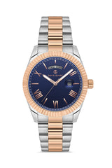 DAVID GUNER Rose Beyaz Kaplama Mavi Kadranlı Takvimli Paslanmaz Masif Çelik Erkek Kol Saati - DG-8698GA-E3