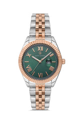 David Guner Rose White Coated Green Dial Calendar Women's Watch