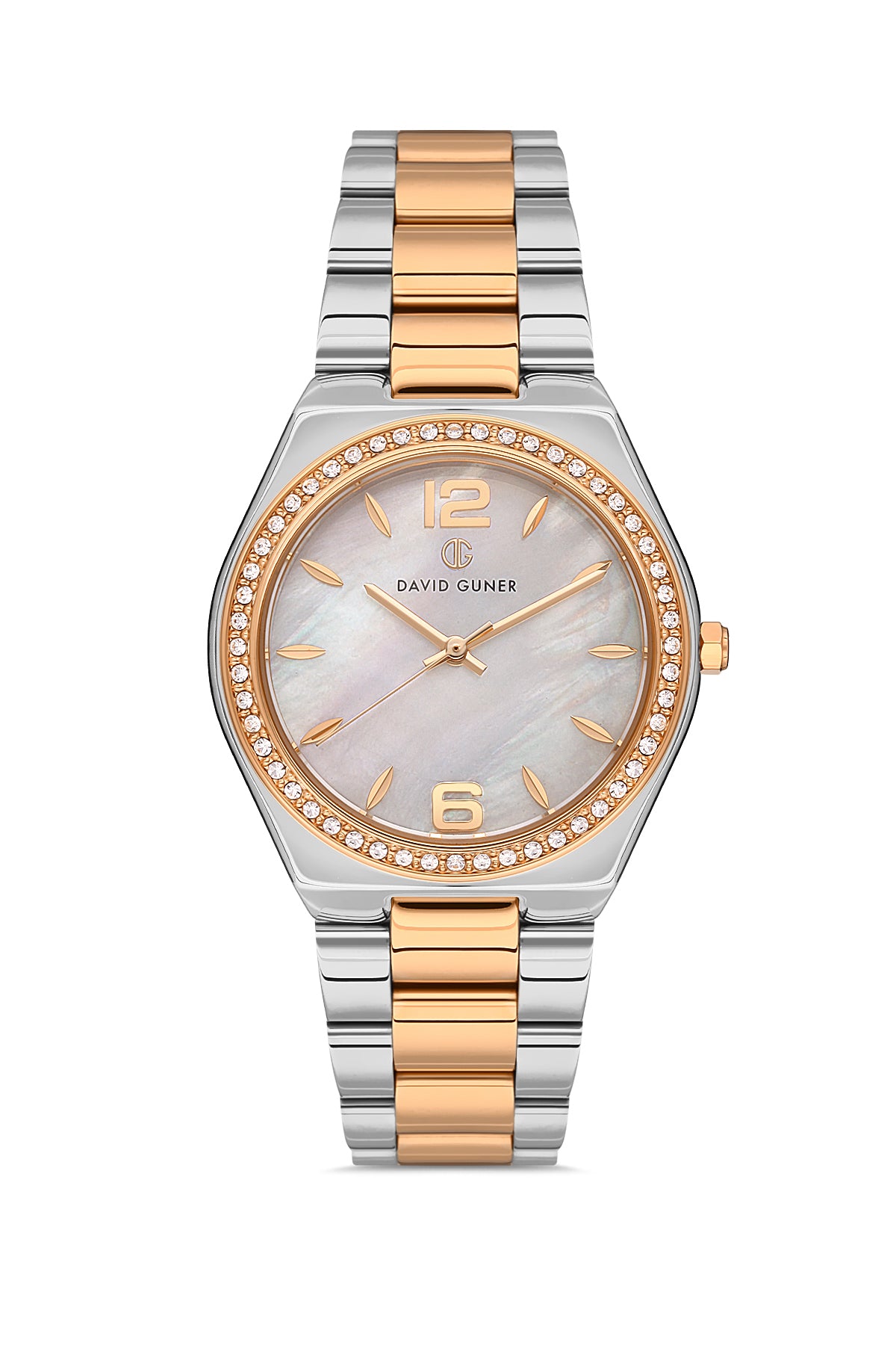 DAVID GUNER Rose Beyaz Kaplama Gümüş Kadranlı Düz Paslanmaz Masif Çelik Kadın Kol Saati - DG-8472LA-E1