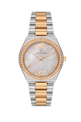 DAVID GUNER Rose Beyaz Kaplama Gümüş Kadranlı Düz Paslanmaz Masif Çelik Kadın Kol Saati - DG-8472LA-E1