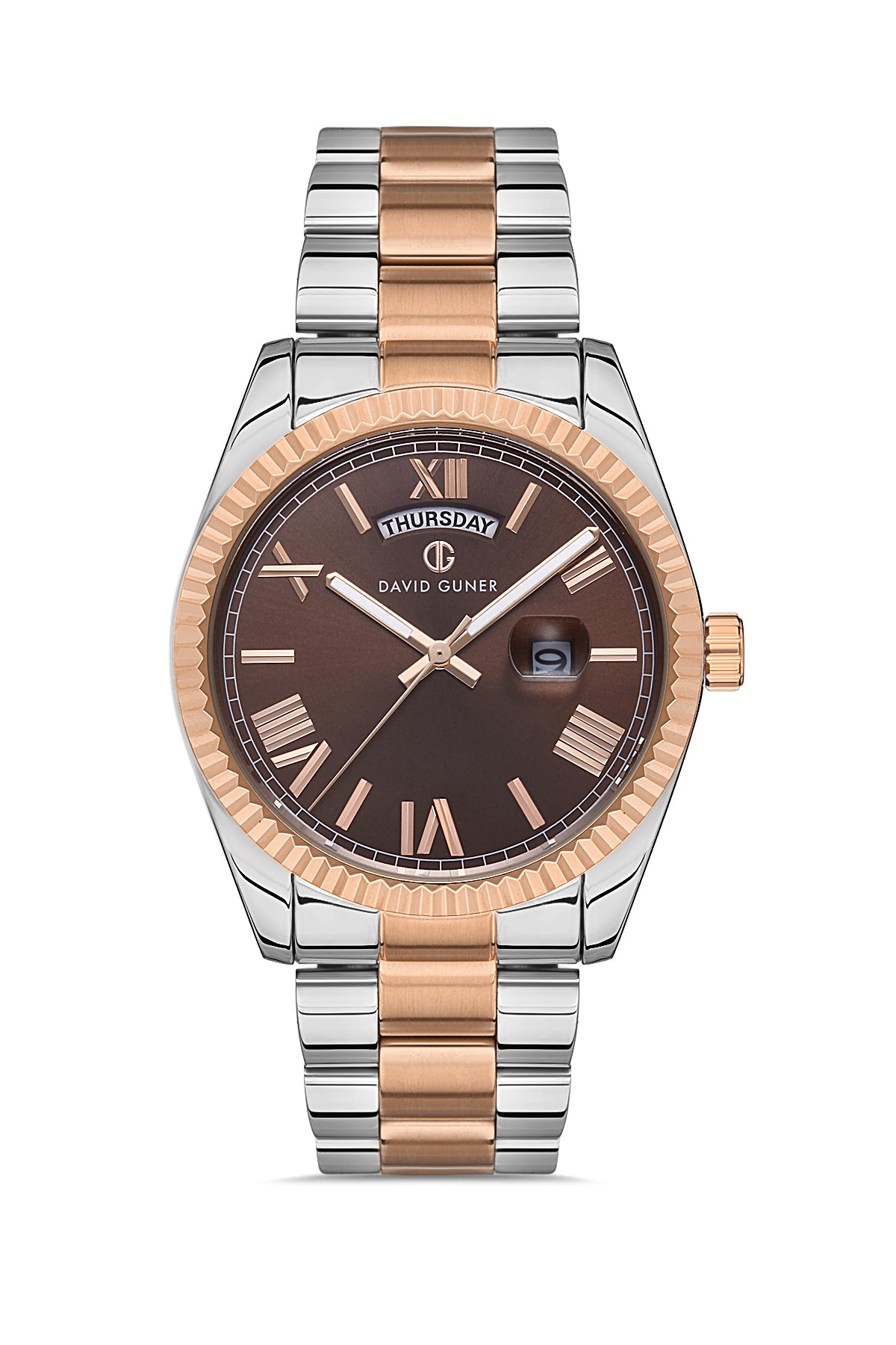 DAVID GUNER ROSE BEYAZ KAPLAMALI KAHVERENGİ KADRANLI ERKEK KOL SAATİ DG-8329GA2-E6