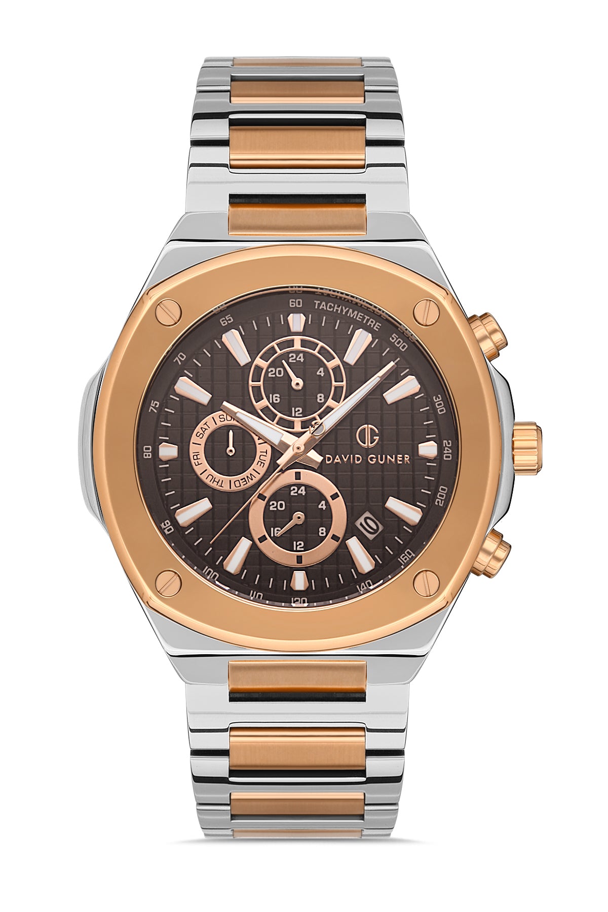 DAVID GUNER ROSE BEYAZ KAPLAMALI KAHVERENGİ KADRANLI ERKEK KOL SAATİ DG-8386GA-E6