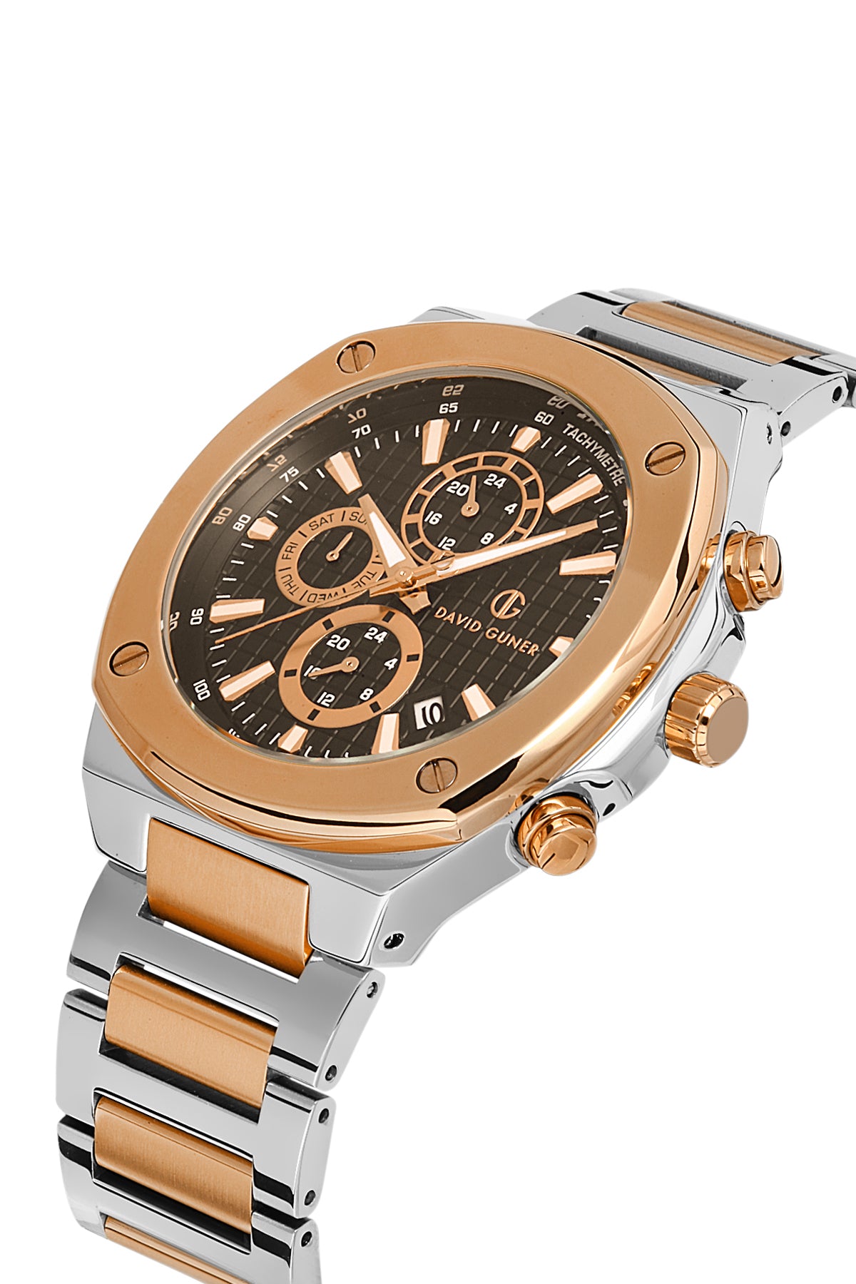 DAVID GUNER ROSE BEYAZ KAPLAMALI KAHVERENGİ KADRANLI ERKEK KOL SAATİ DG-8386GA-E6