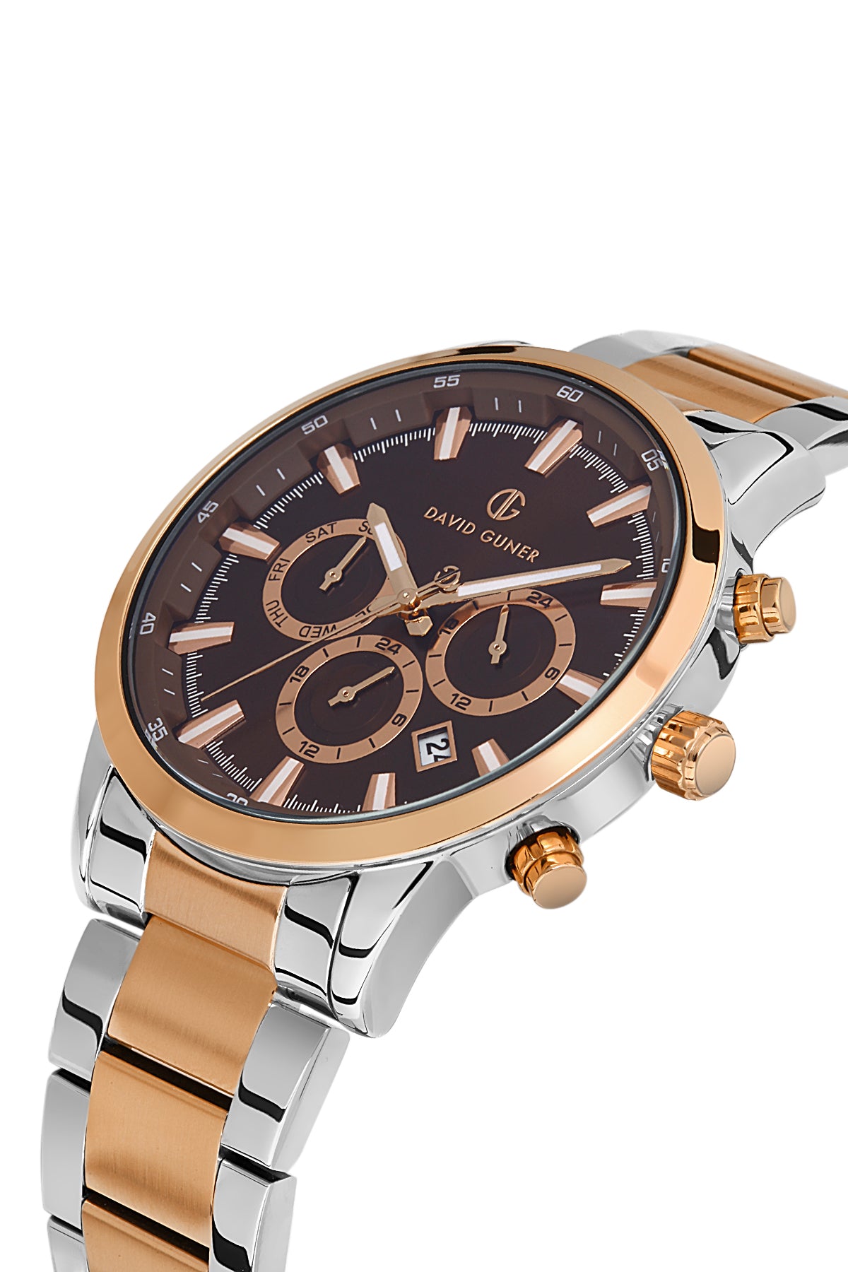 DAVID GUNER ROSE BEYAZ KAPLAMALI KAHVERENGİ KADRANLI ERKEK KOL SAATİ DG-8392GA-E6