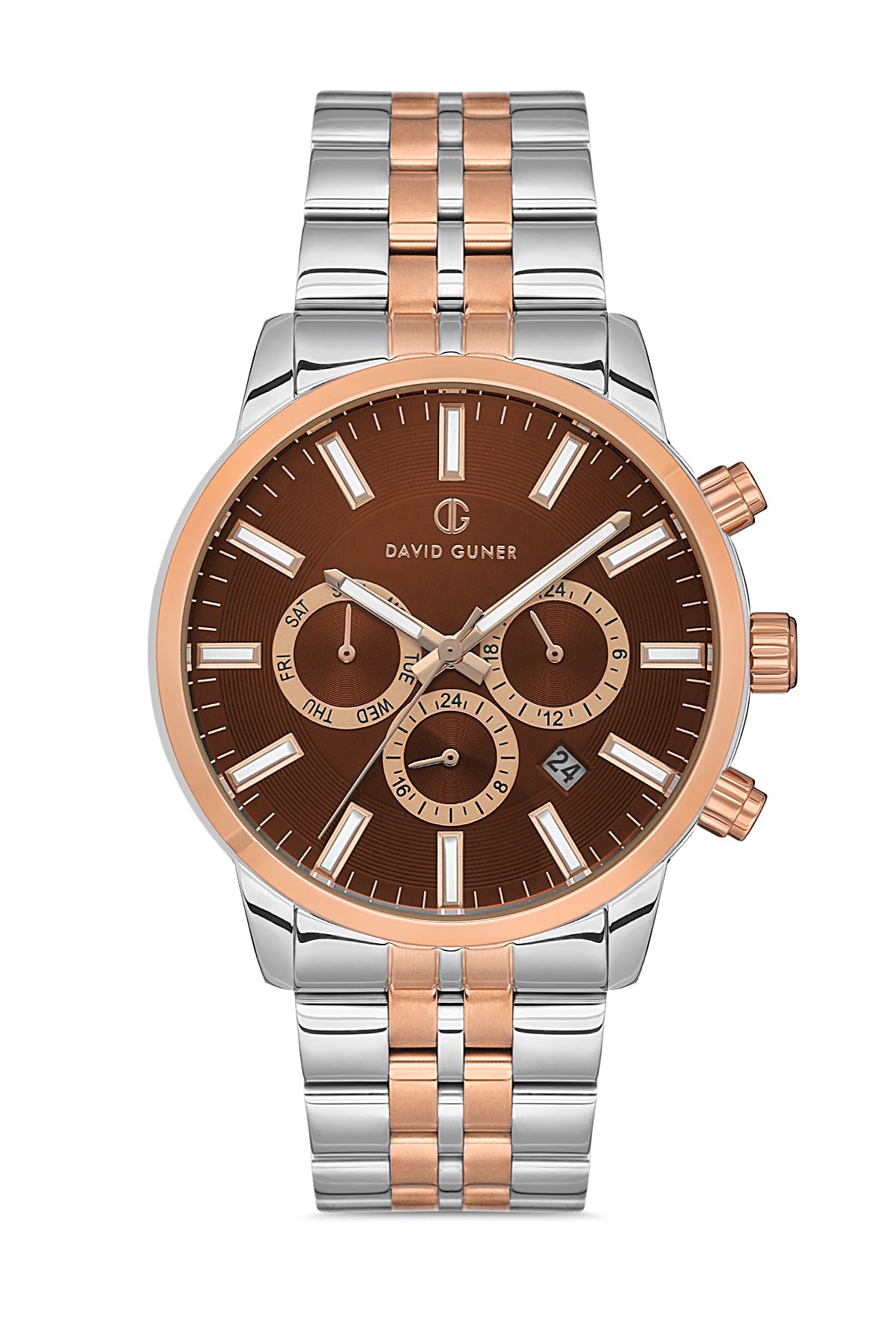 DAVID GUNER Rose White Coated Brown Dial Multifunctional Men's Watch
