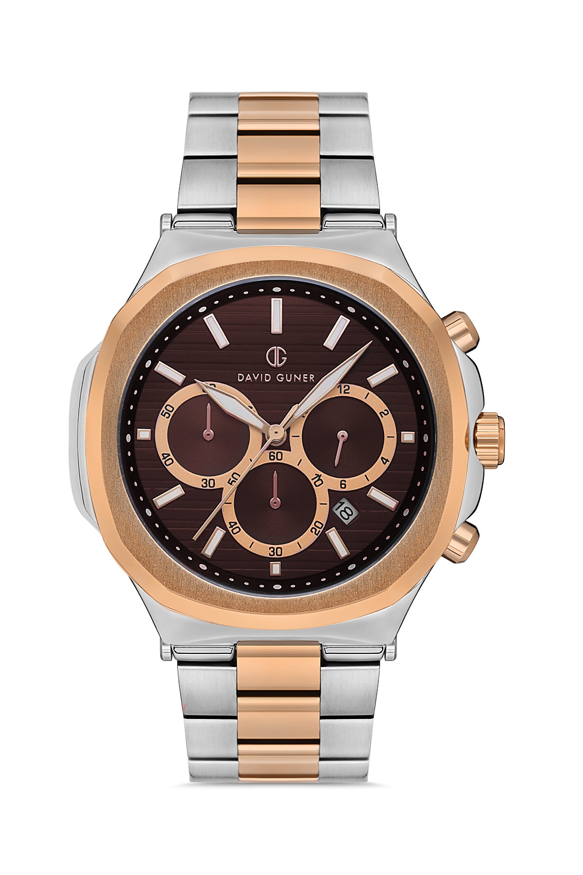 DAVID GUNER Rose Kaplama Kahverengi Kadranlı Paslanmaz Masif Çelik Erkek Kol Saati - DG-8522GA-E6