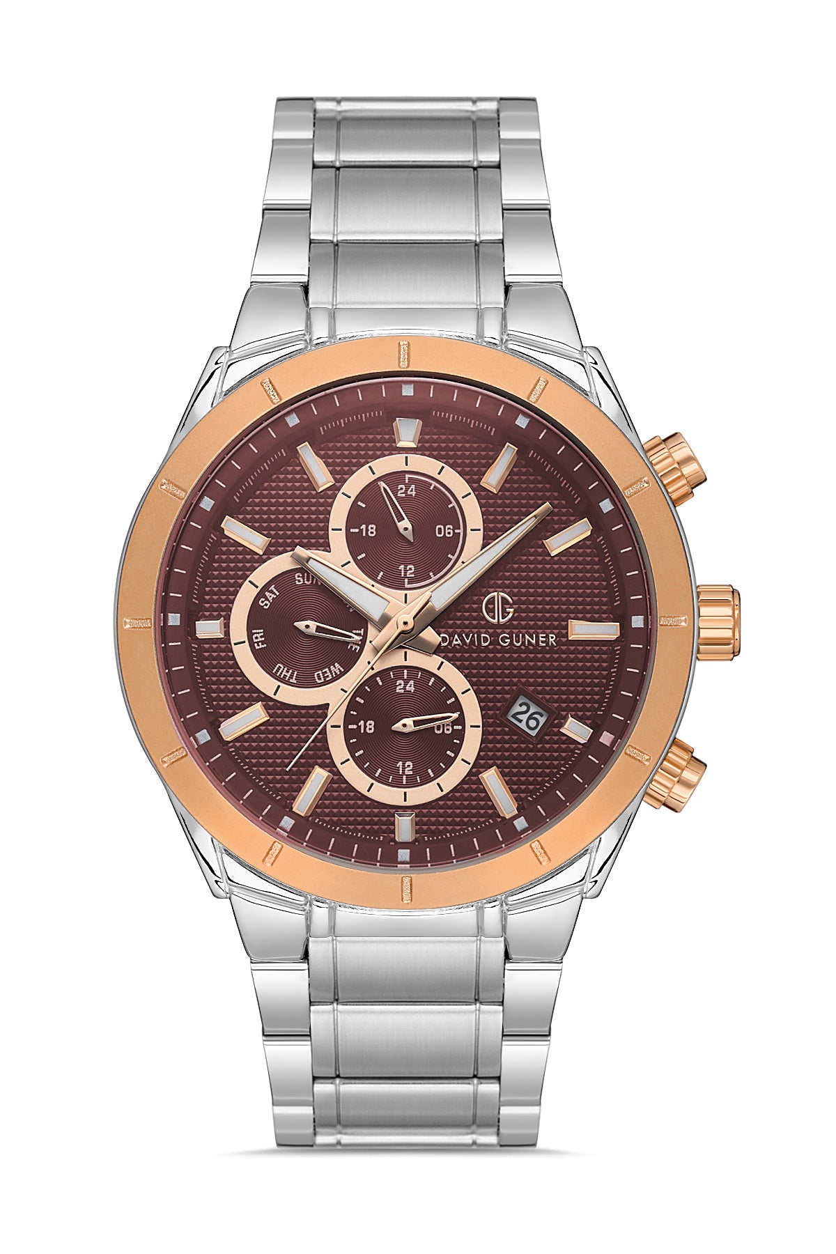DAVID GUNER Kahverengi Kadranlı Rose Beyaz Kaplamalı Erkek Kol Saati - DG-8645GA-E6