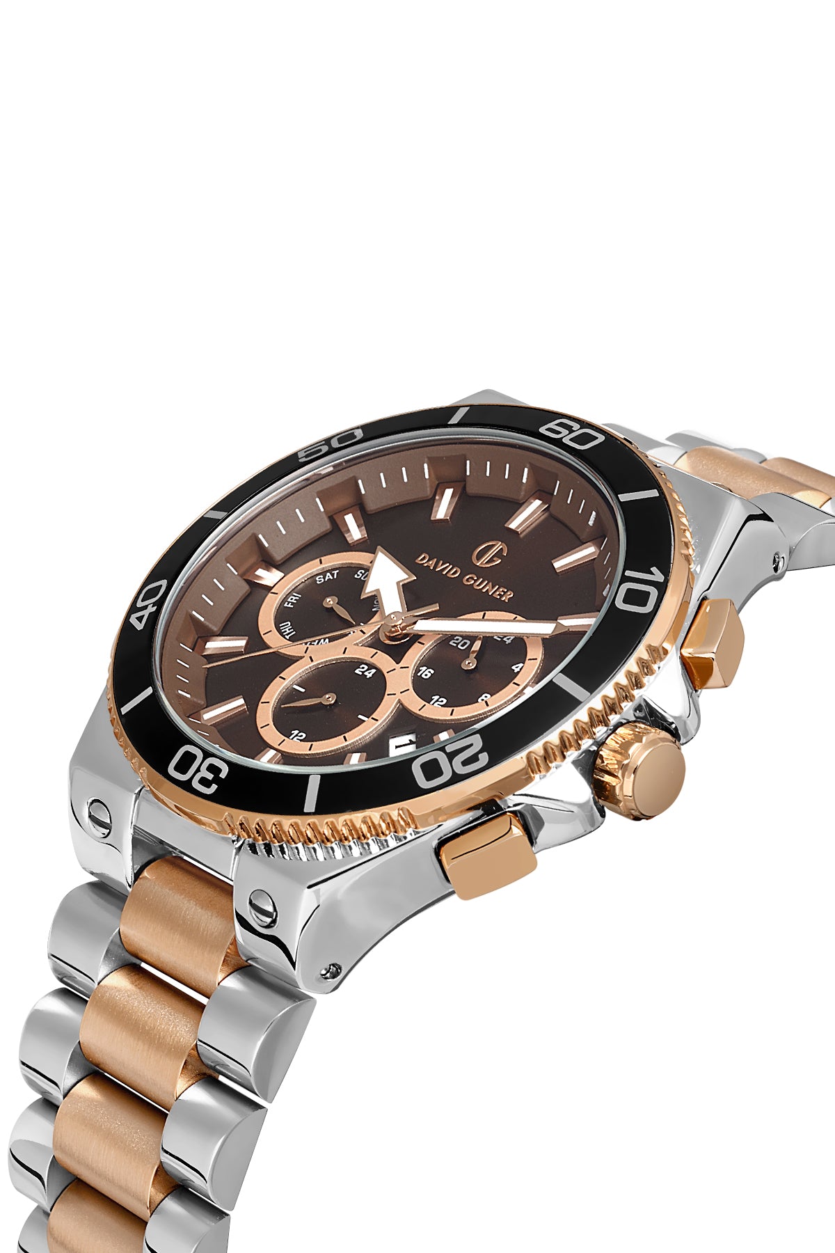 DAVID GUNER Kahverengi Kadranlı Rose Gümüş Kaplamalı Multifonksiyonlu Erkek Kol Saati - DG-8654GA-E6