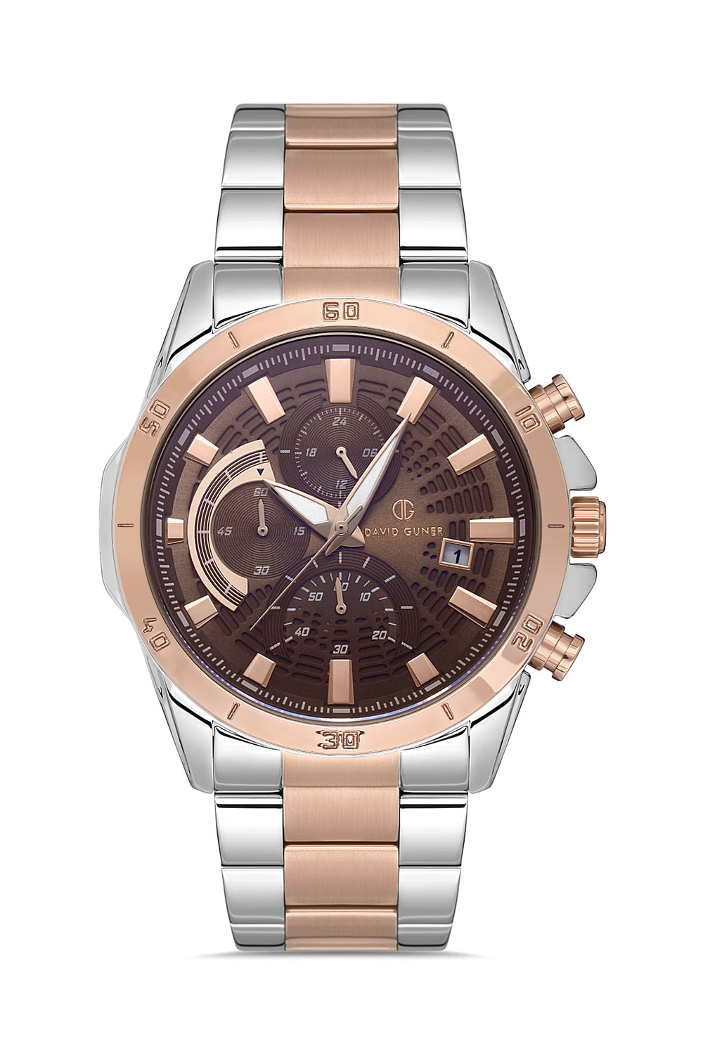 Davıd Guner Rose White Coated Brown Dial Multi Function Men's Watch