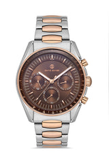 DAVID GUNER Kahverengi Kadranlı Rose Gümüş Kaplamalı Multifonksiyonlu Erkek Kol Saati - DG-8670GA-E6