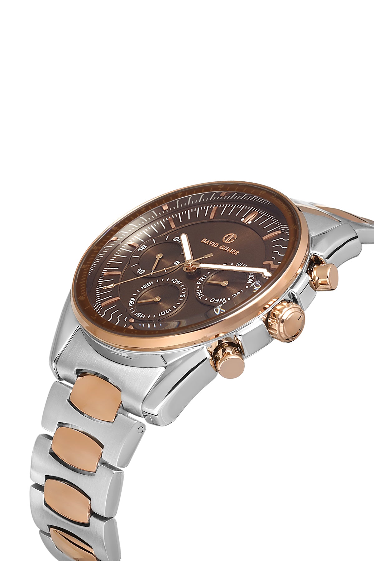 DAVID GUNER Kahverengi Kadranlı Rose Gümüş Kaplamalı Multifonksiyonlu Erkek Kol Saati - DG-8670GA-E6