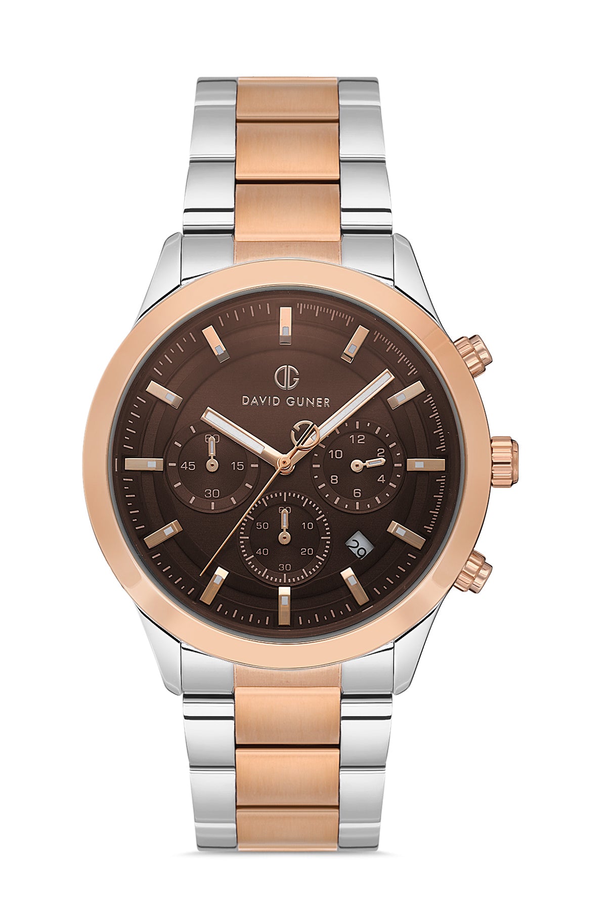 DAVID GUNER Kahverengi Kadranlı Rose Beyaz Kaplamalı Erkek Kol Saati - DG-8673GA-E6