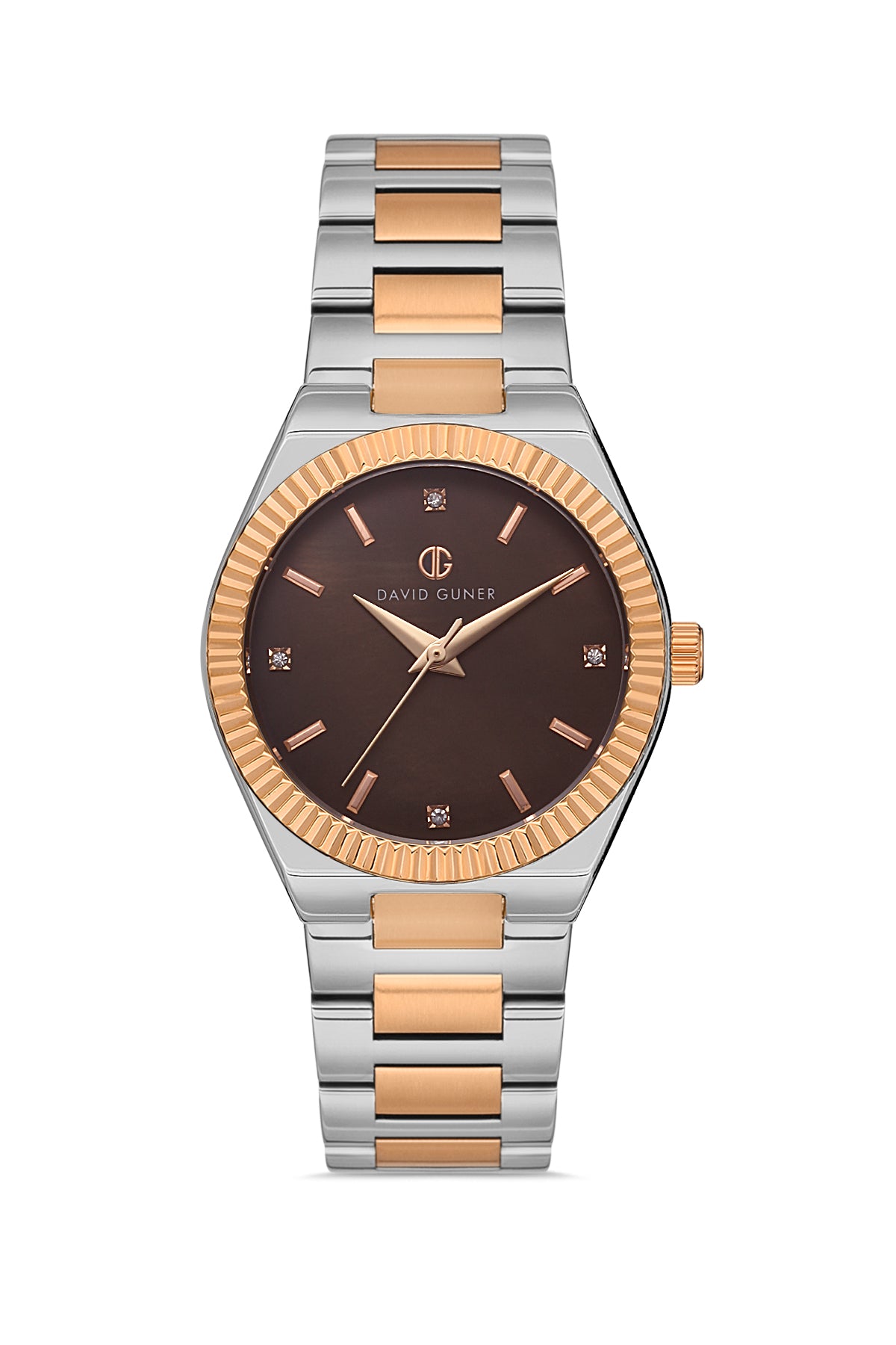 DAVID GUNER Rose White Coated Brown Dial Women's Watch