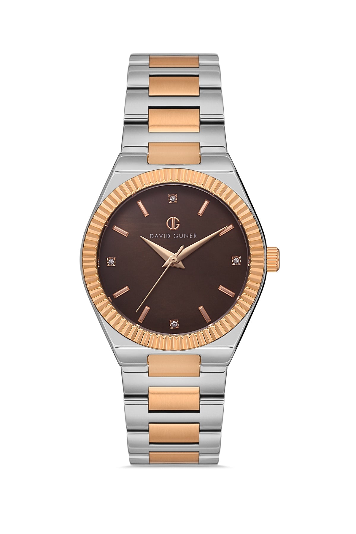 DAVID GUNER Rose White Coated Brown Dial Women's Watch