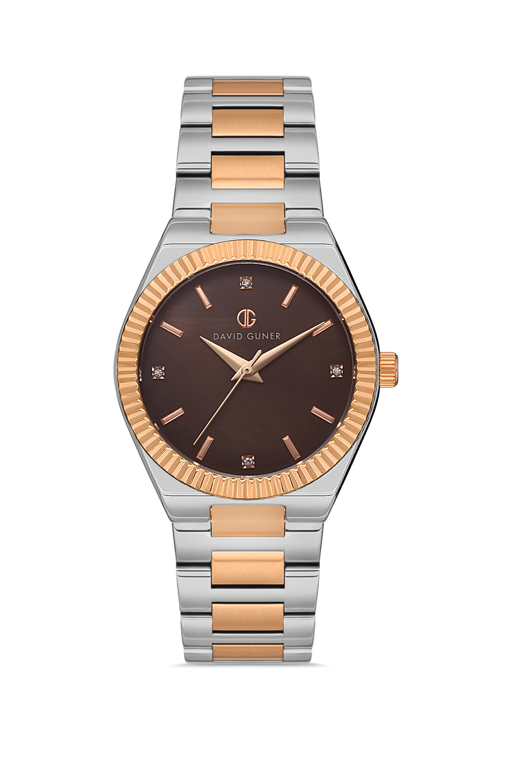 DAVID GUNER Rose White Coated Brown Dial Women's Watch