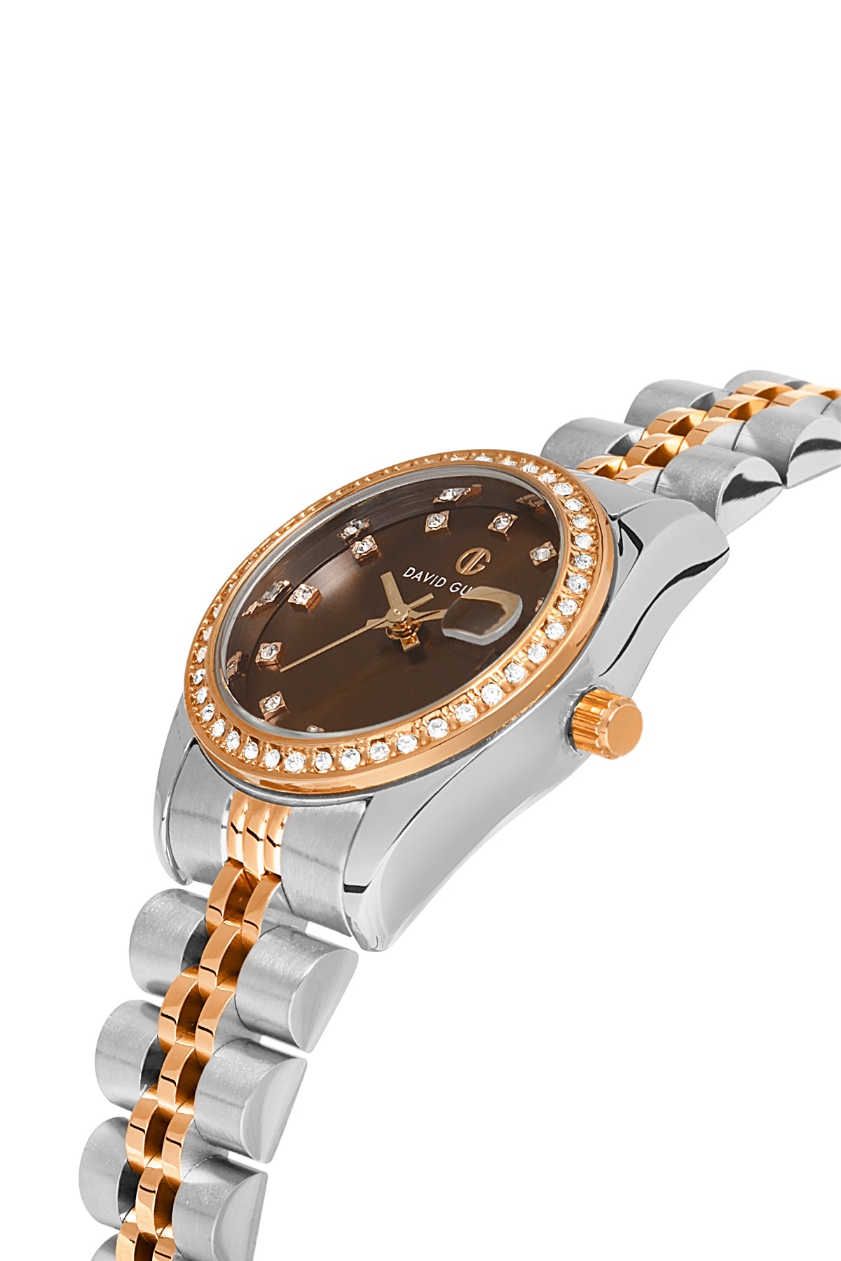 DAVID GUNER Kahverengi Kadranlı Rose Beyaz Takvimli Kadın Saati - DG-8474LA-E6