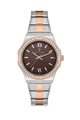 DAVID GUNER Brown Dial Rose Silver Plating Stone Women's Watch