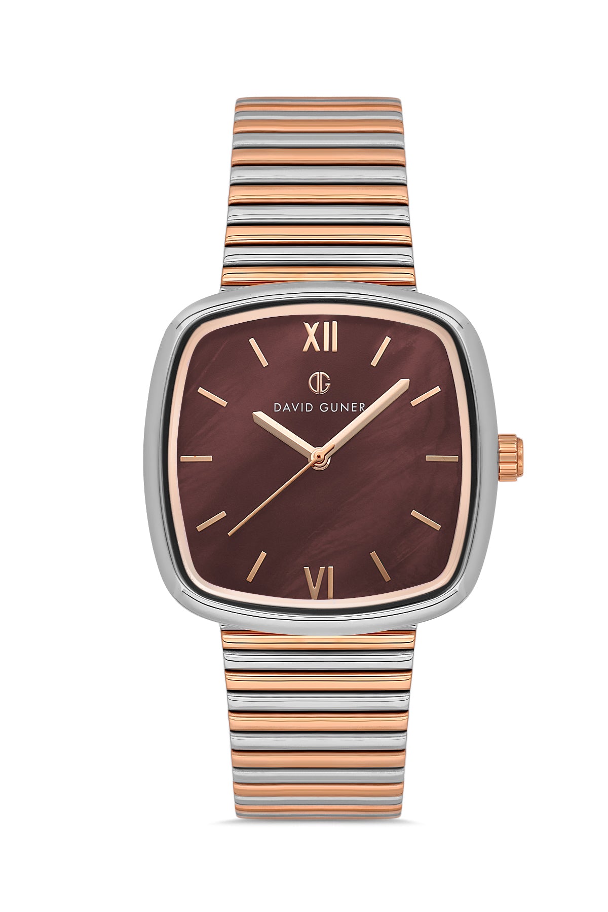 Davıd Guner Rose White Coated Brown Dial Women's Watch